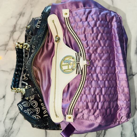 Henri Bendel Signature Brown Logo Speedy Satchel Large Handbag 13"x7x8 Gold - Picture 7 of 13